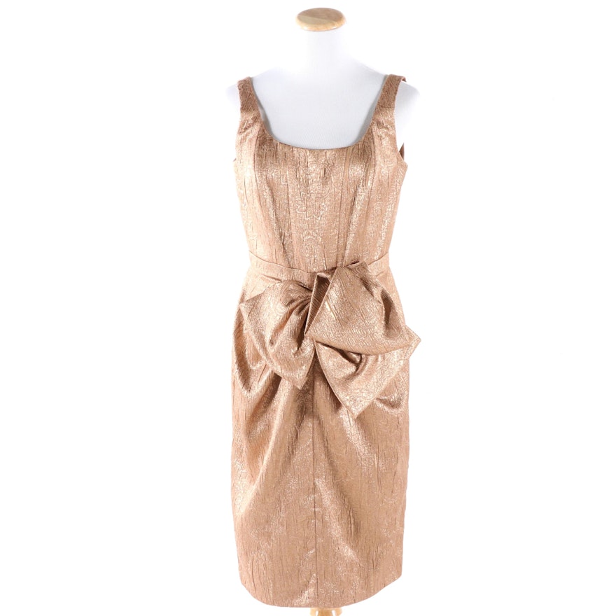 Carmen Marc Valvo Copper Brocade Sleeveless Cocktail Dress with Bow