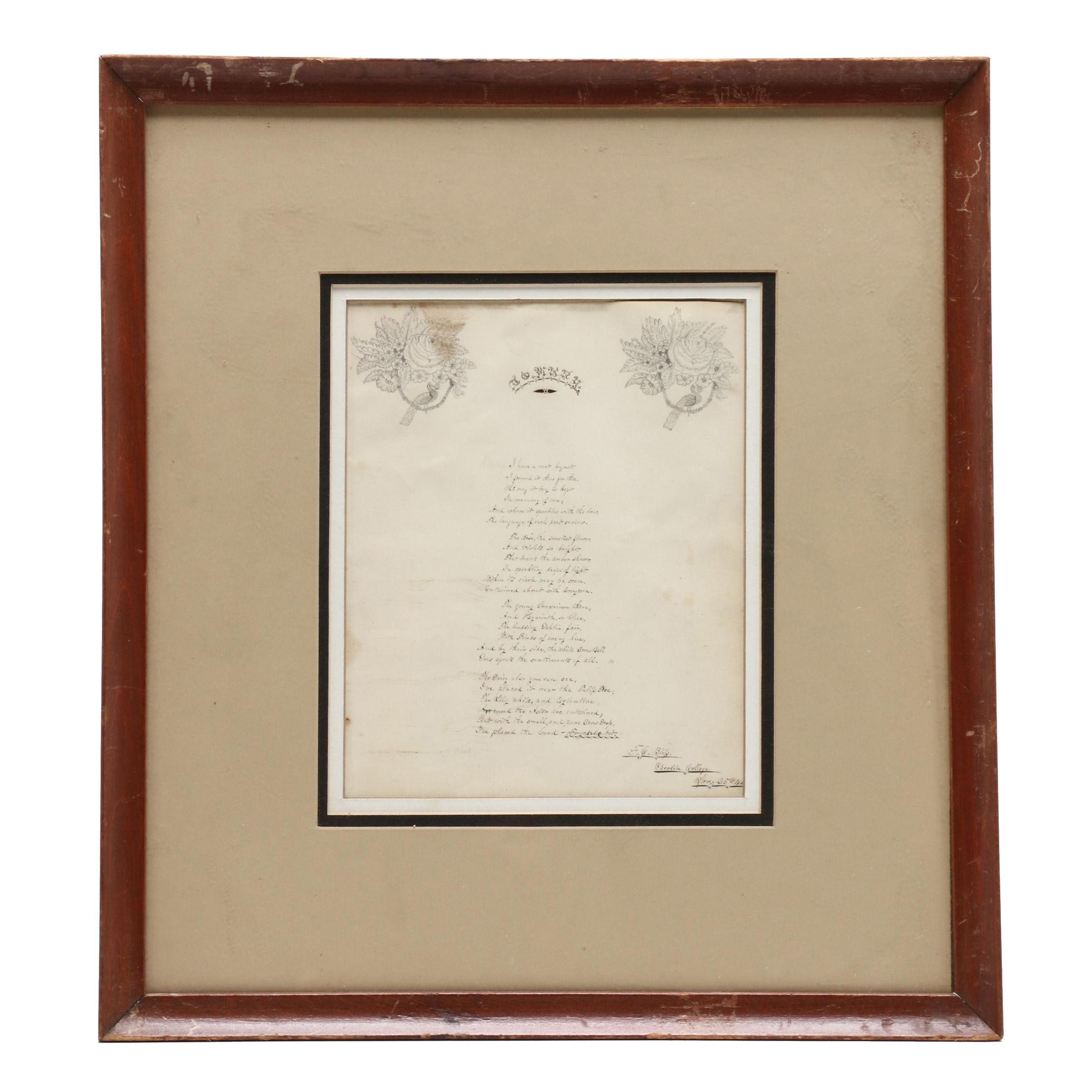 19th Century Handwritten Love Poem