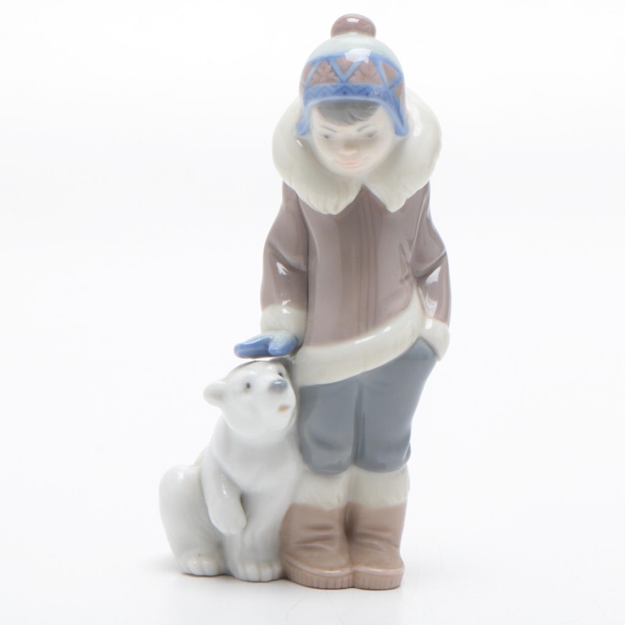 Lladró "Eskimo Boy with Pet" Porcelain Figurine, Late 20th Century