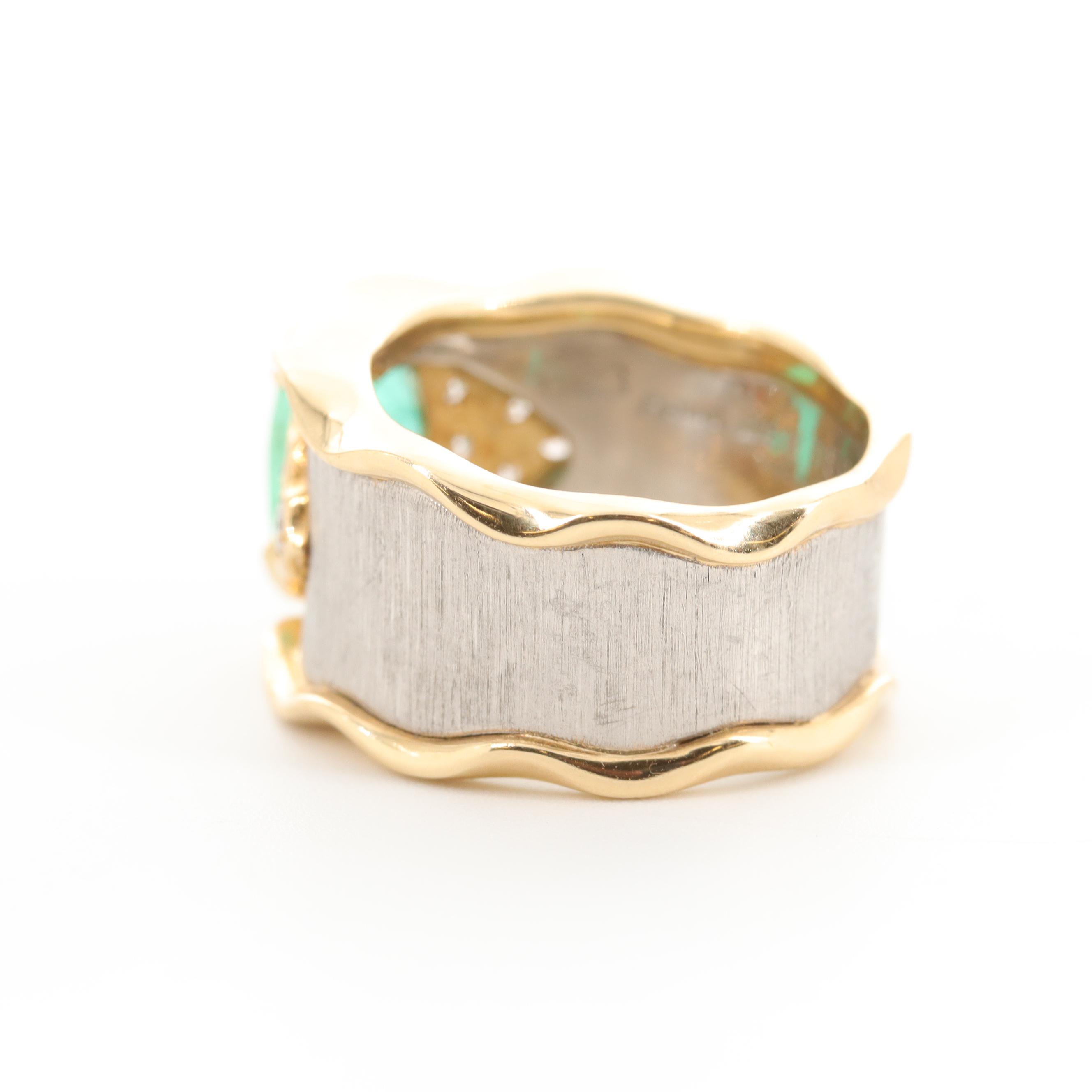 Kenji Kiuchi 18K Yellow Gold and Platinum 1.89 CT Emerald and Diamond Ring