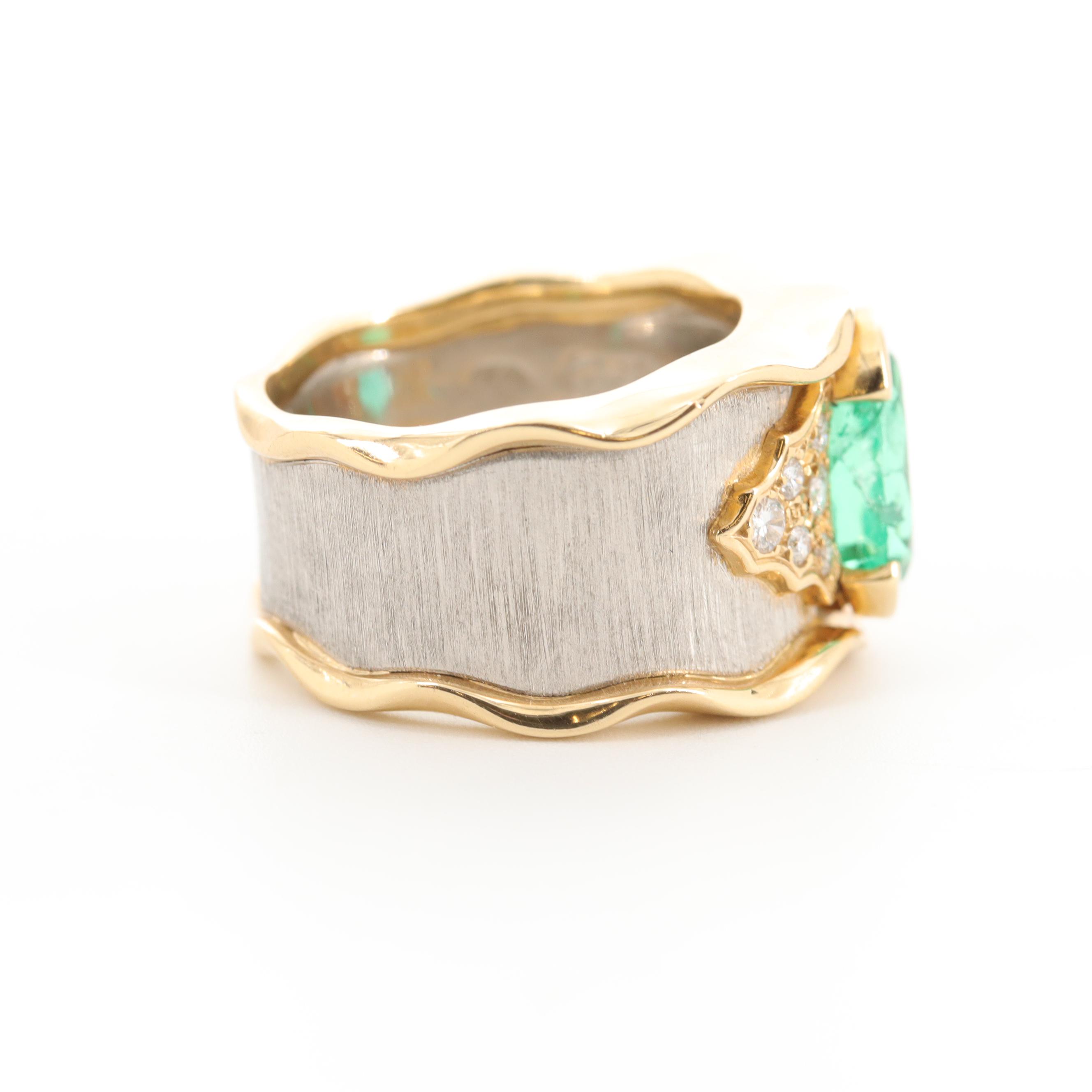 Kenji Kiuchi 18K Yellow Gold and Platinum 1.89 CT Emerald and Diamond Ring