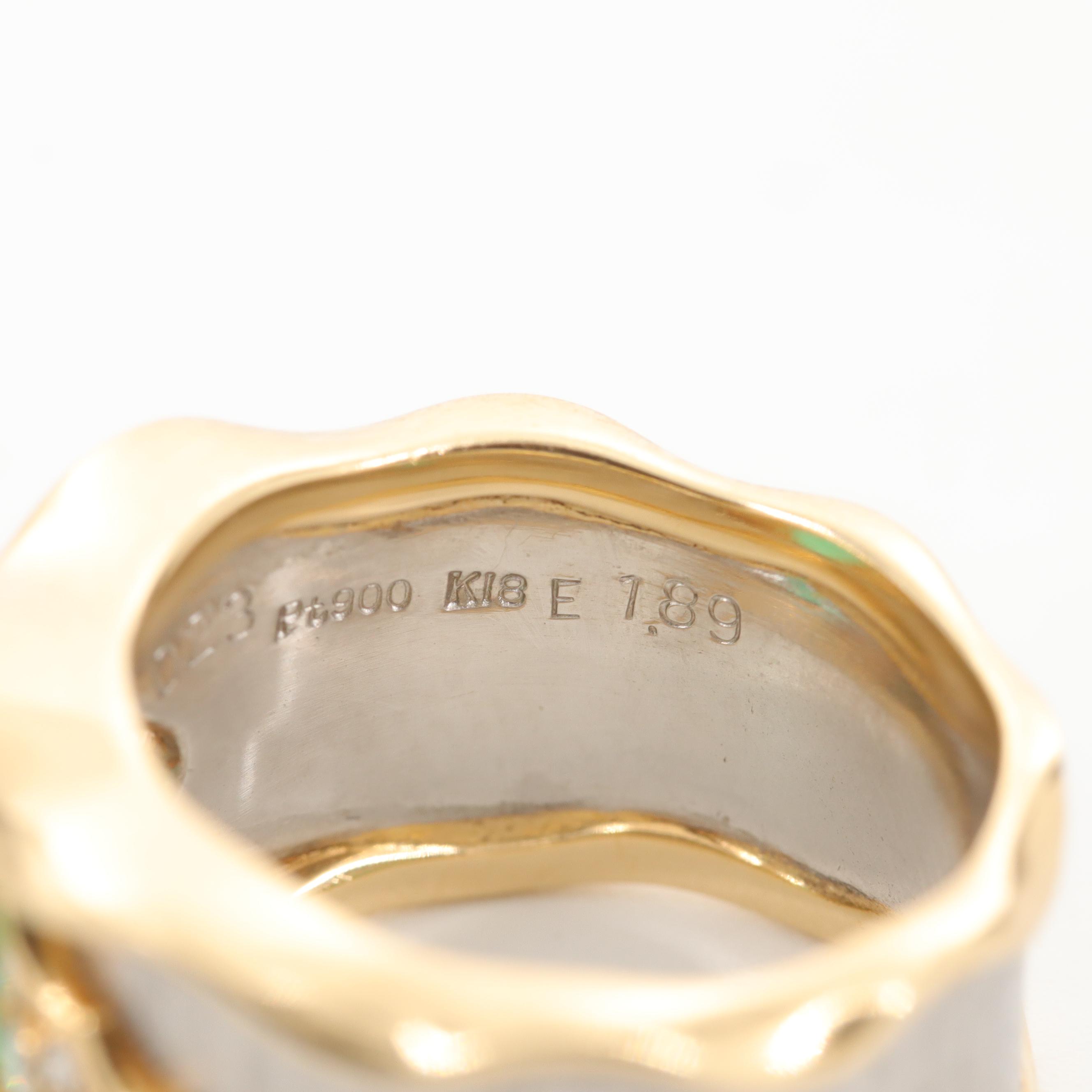 Kenji Kiuchi 18K Yellow Gold and Platinum 1.89 CT Emerald and Diamond Ring
