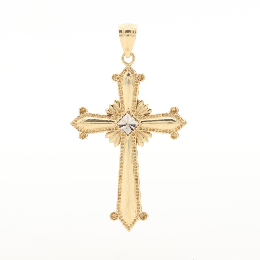 14K Yellow Gold Cross Diamond Cut Pendant