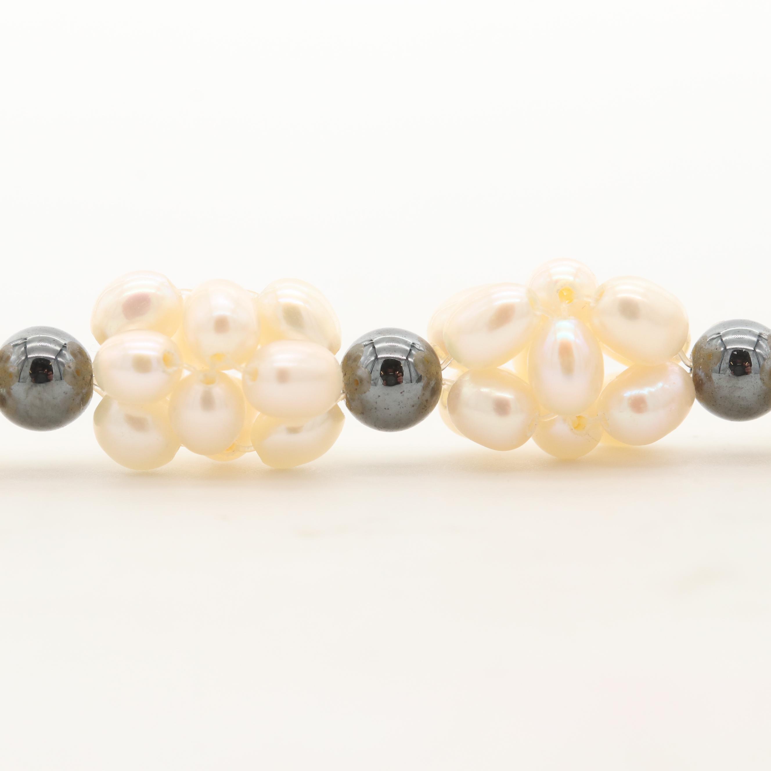 Hematite, Imitation Onyx, and Culture Pearl Bracelet