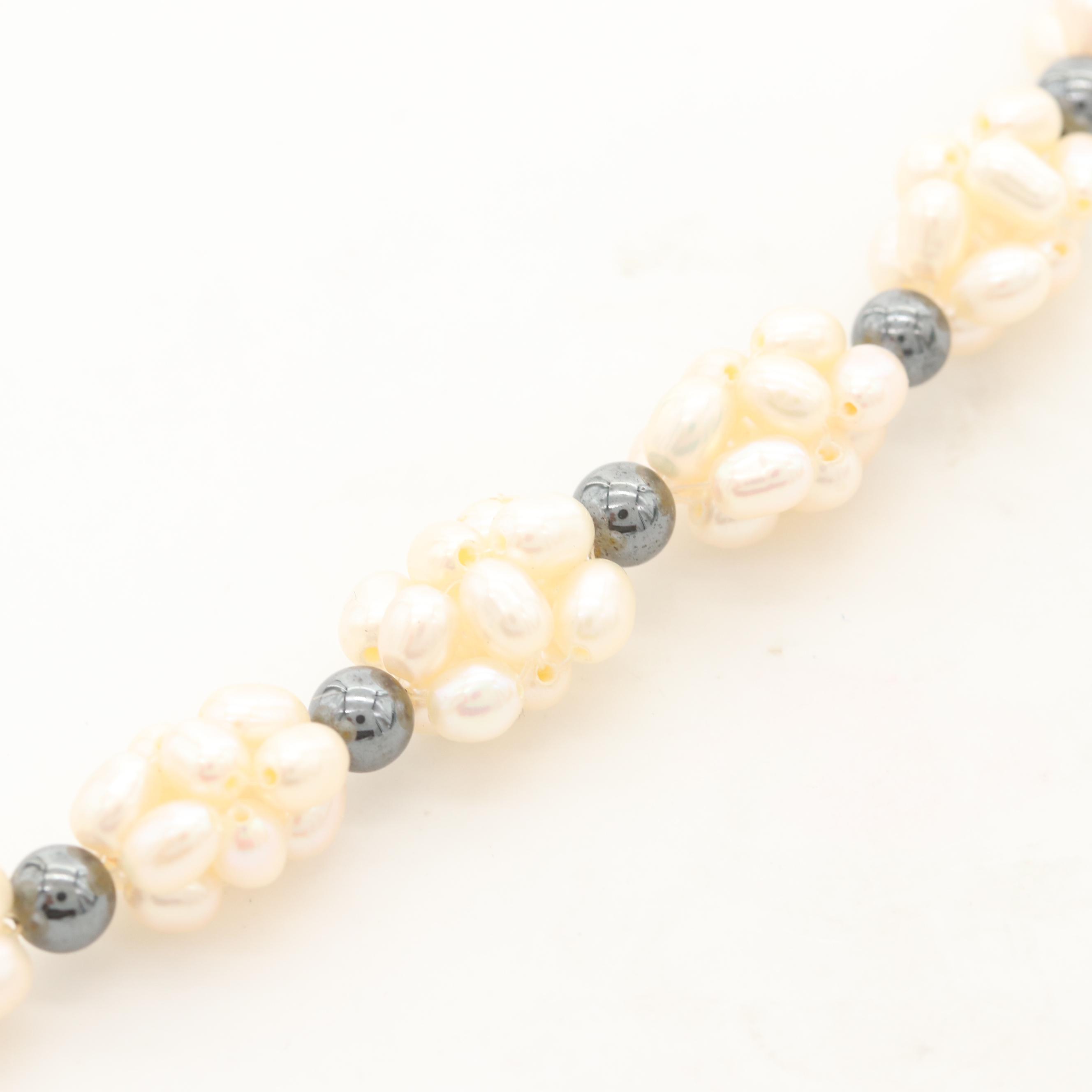 Hematite, Imitation Onyx, and Culture Pearl Bracelet
