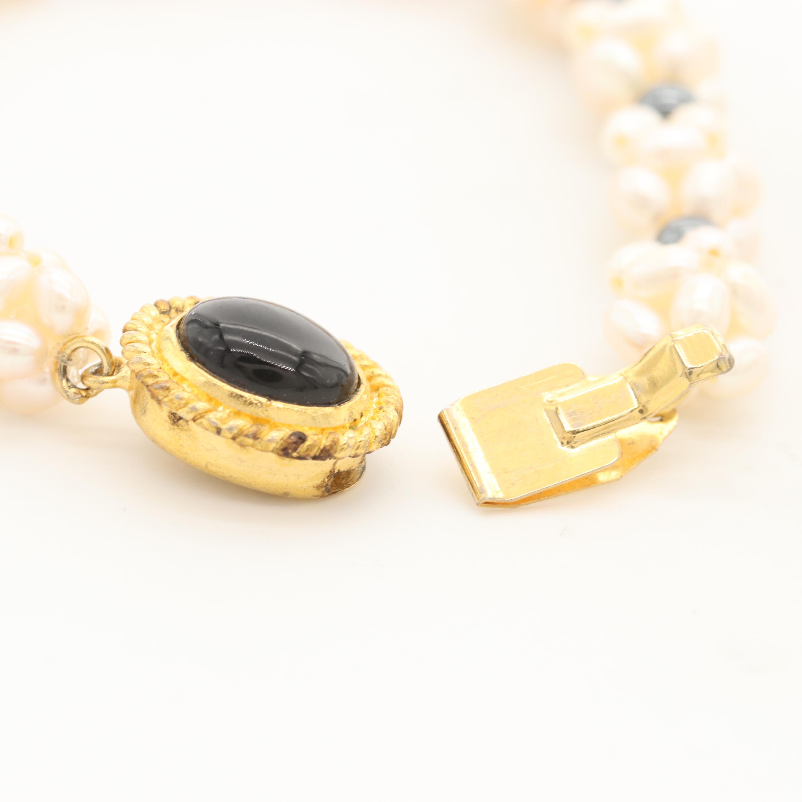 Hematite, Imitation Onyx, and Culture Pearl Bracelet