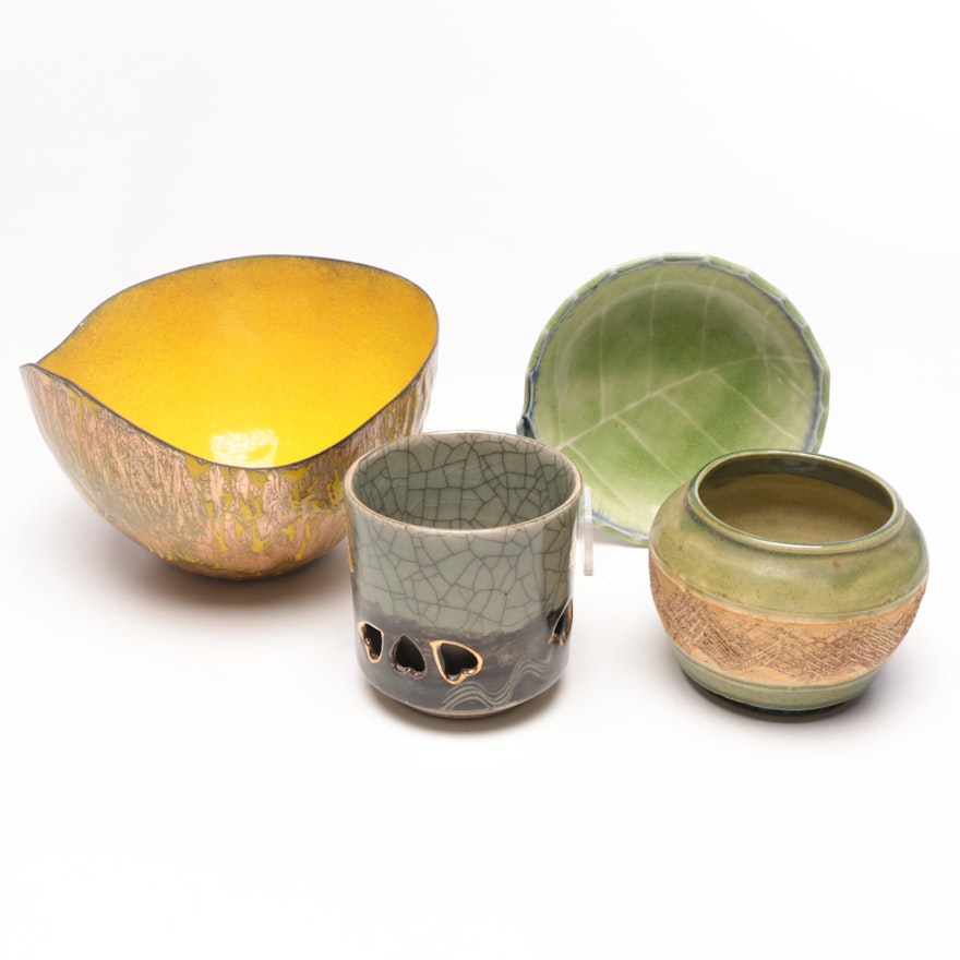 Thrown Earthenware Bowls with Double-Walled Japanese Tumbler, Contemporary