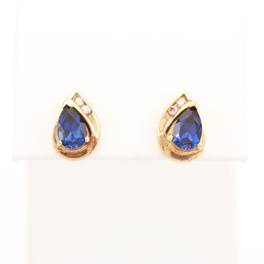 10K Yellow Gold Sapphire and Diamond Earrings