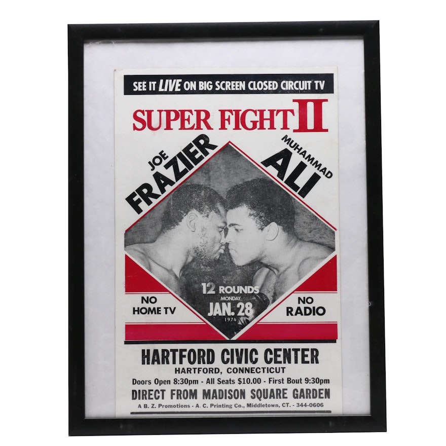 1974 "Super Fight II" Ali Vs. Frazier Framed Advertising Boxing Broadside