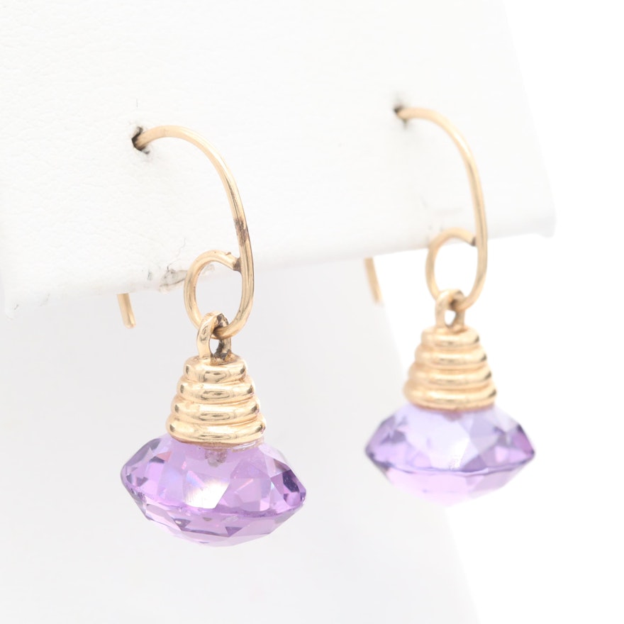 14K Yellow Gold Amethyst Dangle Earrings