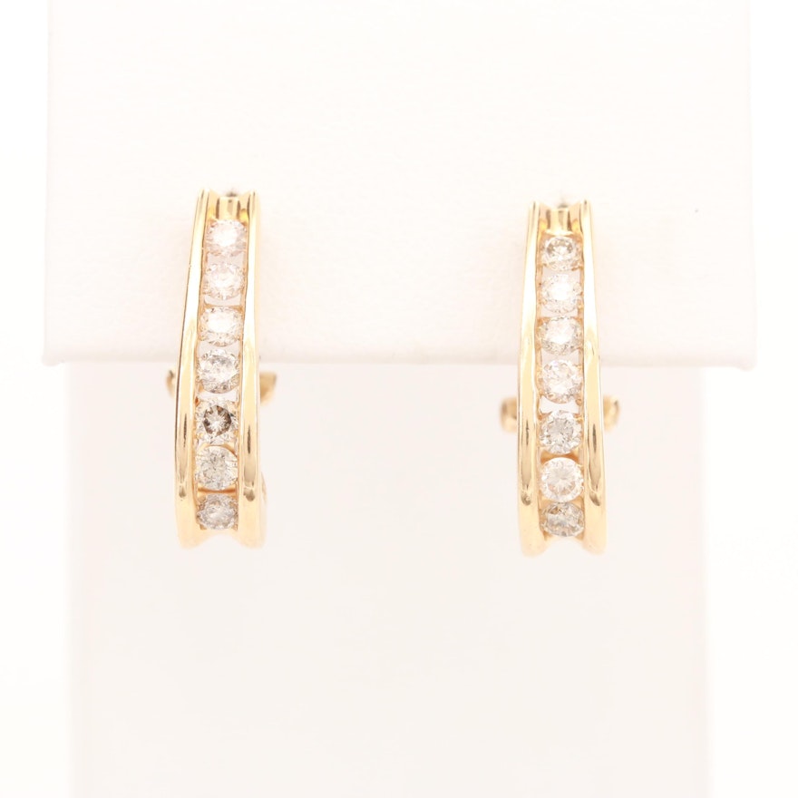 14K Yellow Gold Diamond J-Hoop Earrings