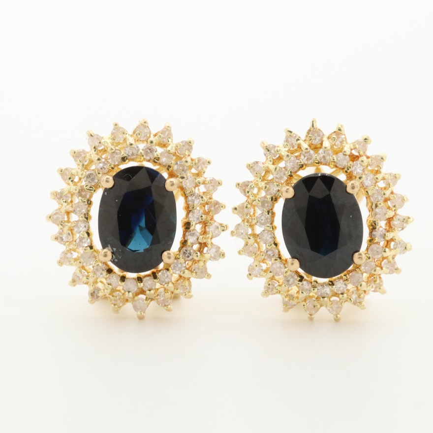 14K Yellow Gold Sapphire and Diamond Earrings