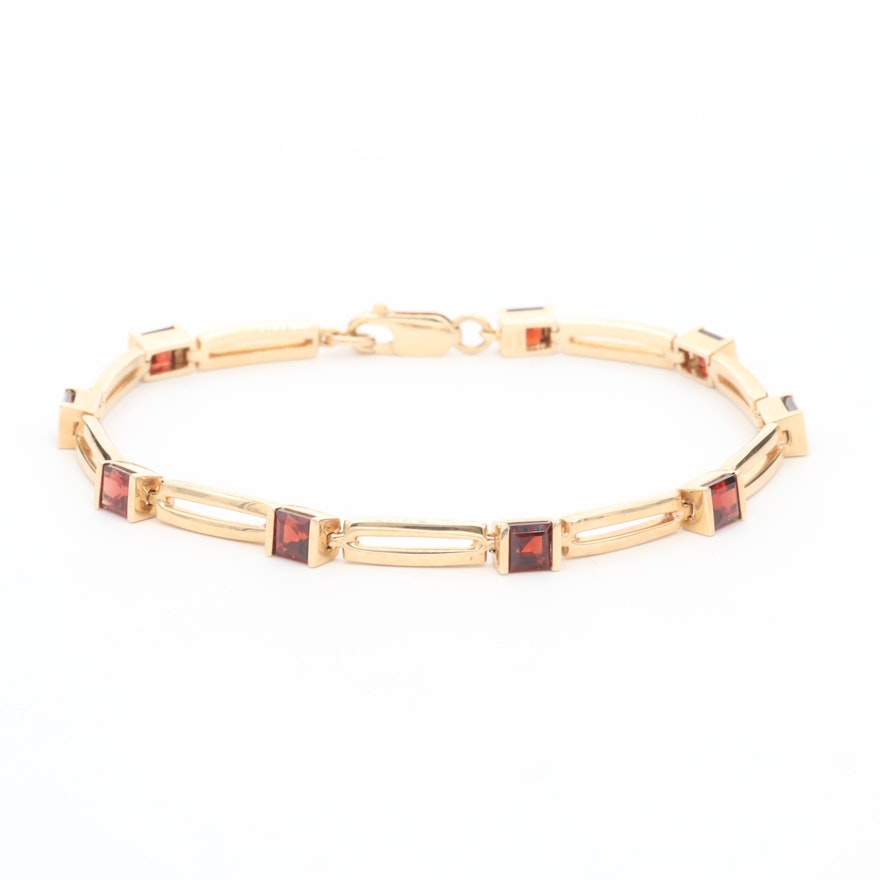 14K Yellow Gold Garnet Link Bracelet