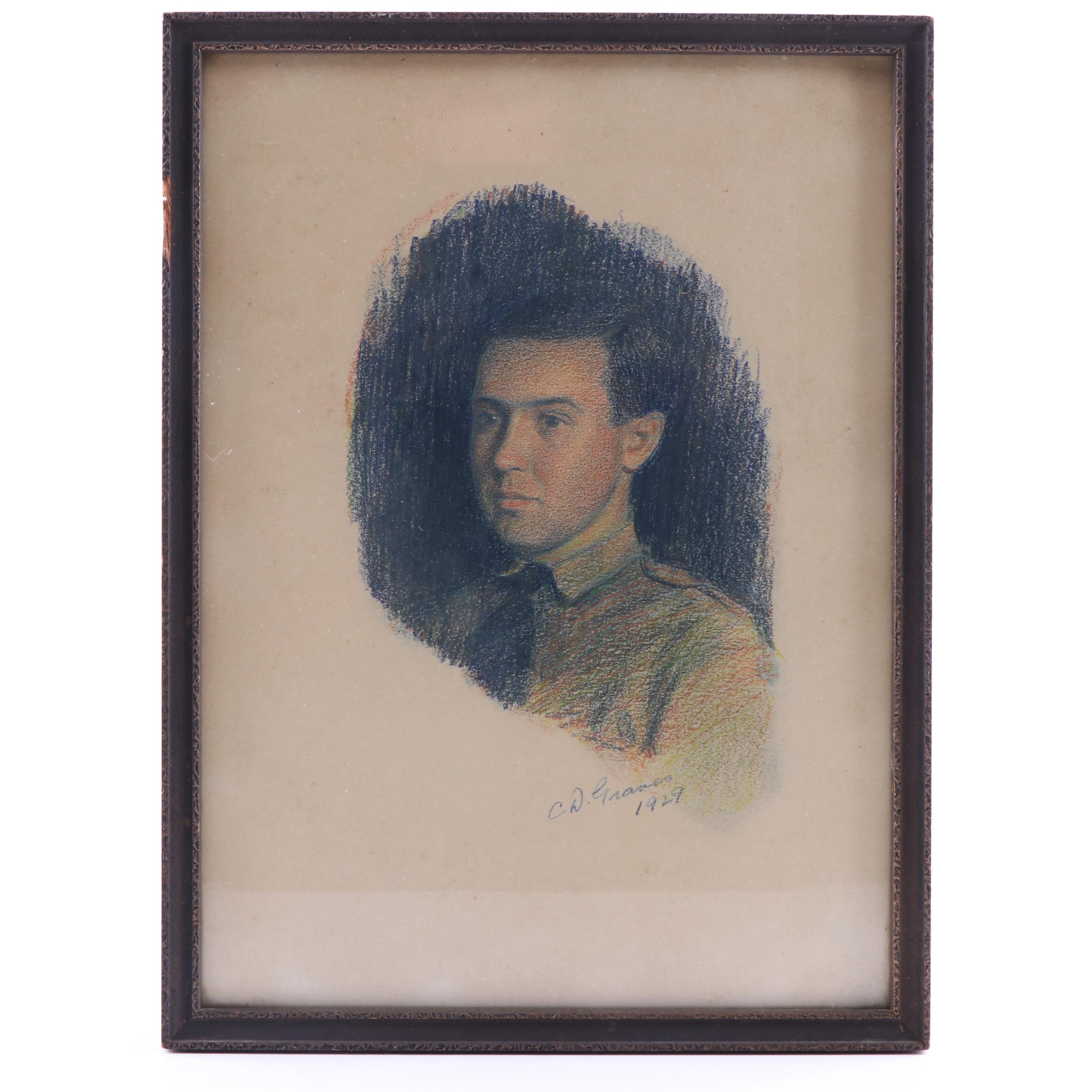 C.D. Graves 1929 Portrait Pastel Drawing