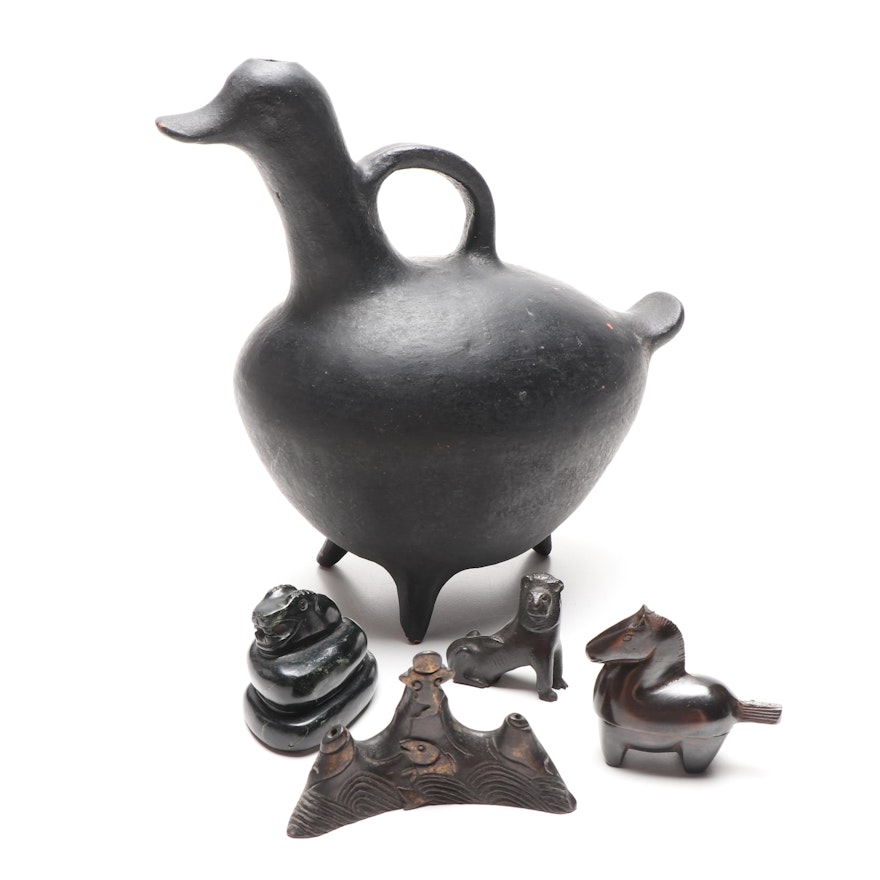 Decorative Figurines with Figural Duck Watering Jug, Mid-Late 20th Century