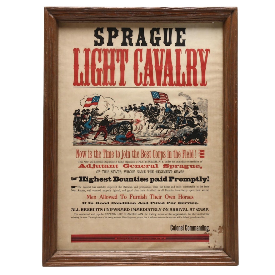 Letterpress Reproduction after Civil War Poster "Sprague Light Cavalry"