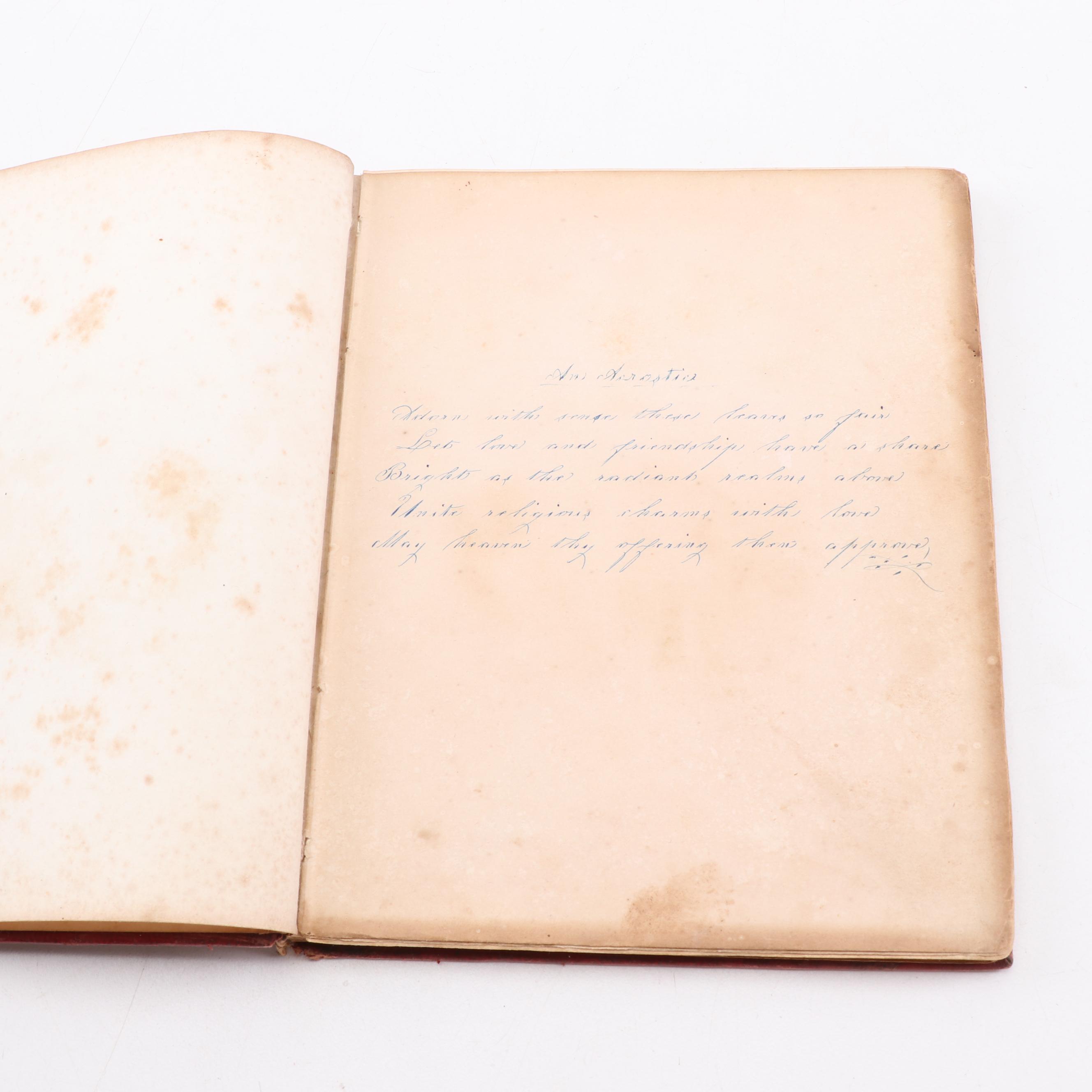 Ornate Leather Bound Album with Handwritten Poetry, ca. 1838