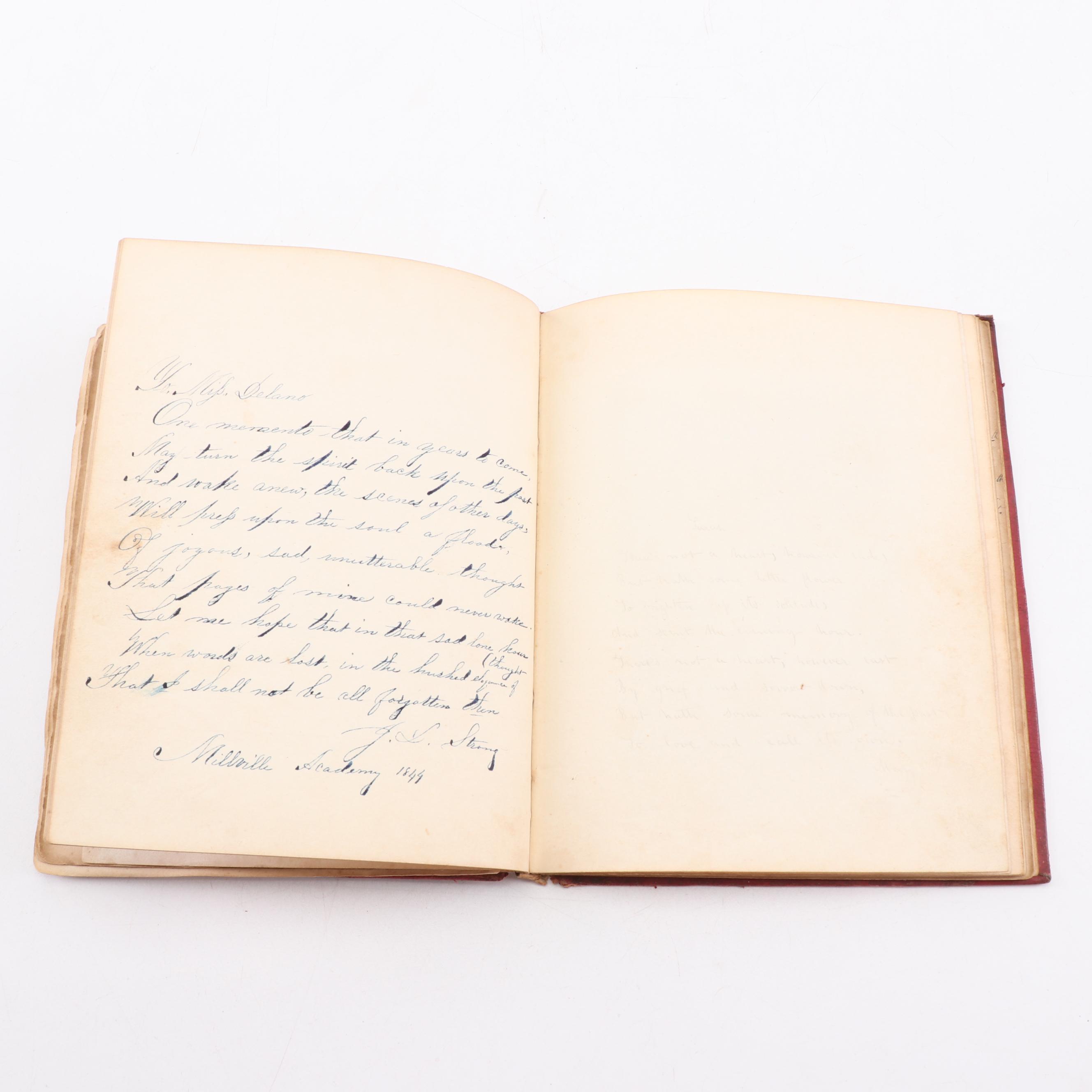 Ornate Leather Bound Album with Handwritten Poetry, ca. 1838