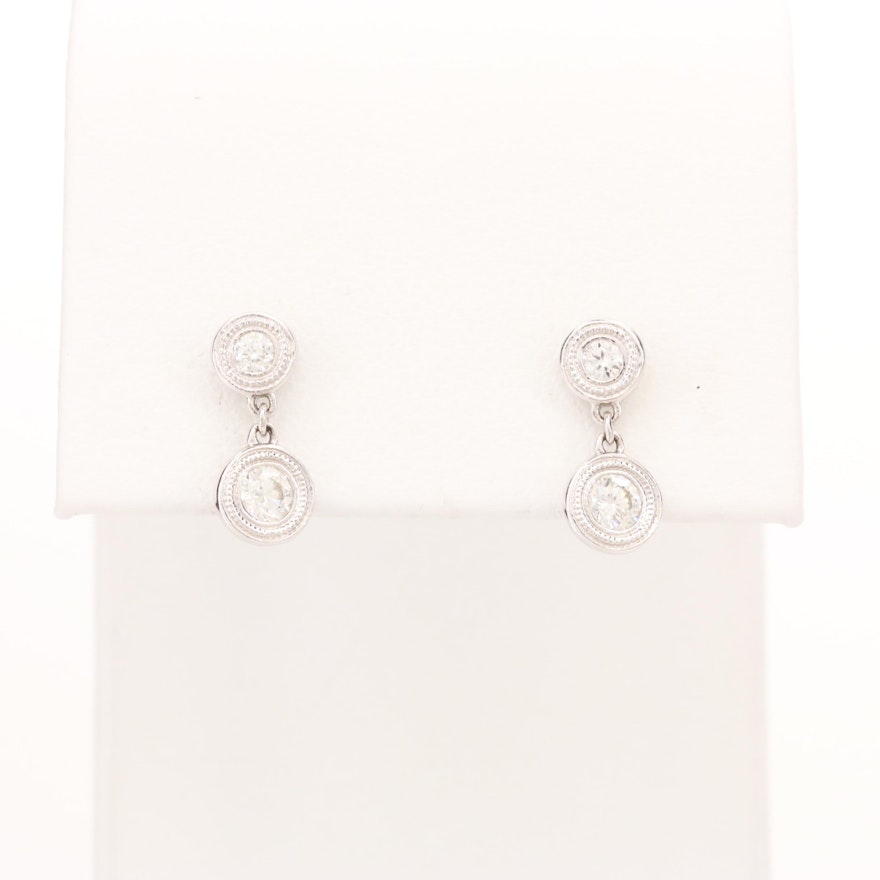 Beny Sofer 14K White Gold Diamond Dangle Earrings with Milgrain Bezels