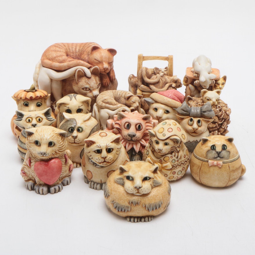 Pot Bellys and Harmony Kingdom Resin Cat Figurines, Mid to Late 20th Century