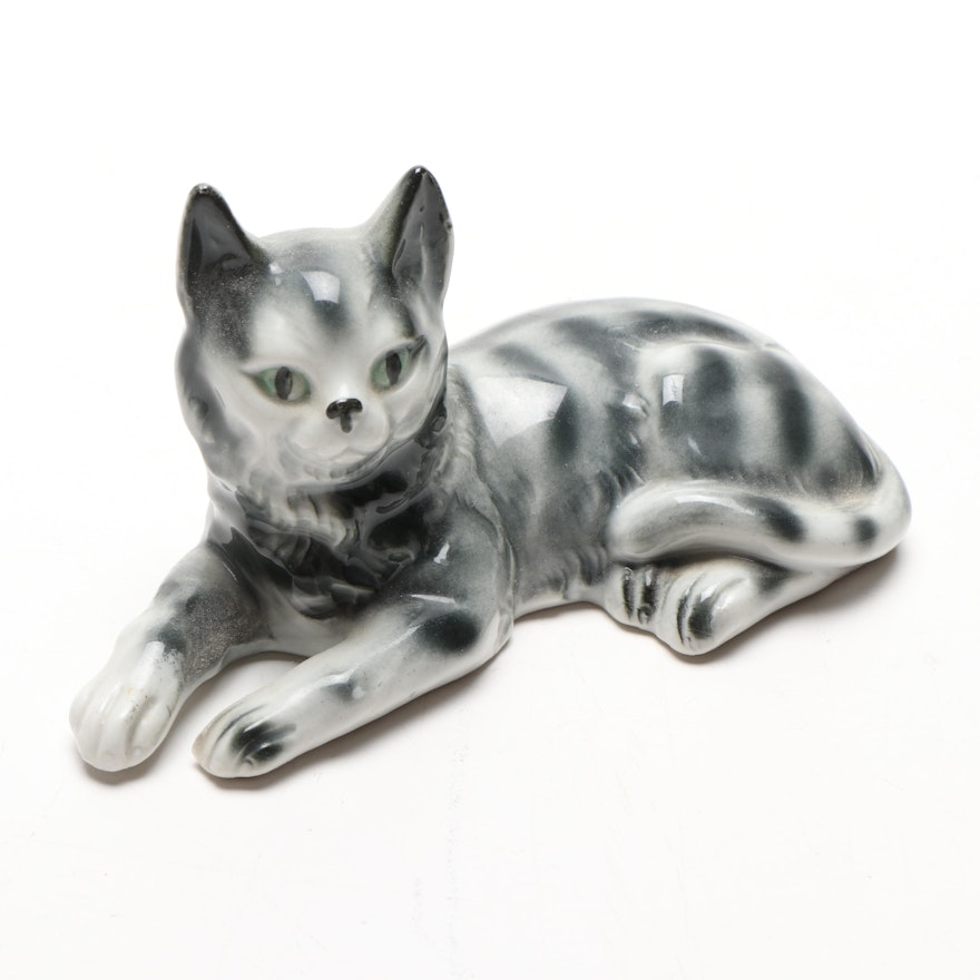 Porcelain Cat Figurine, Early 20th Century