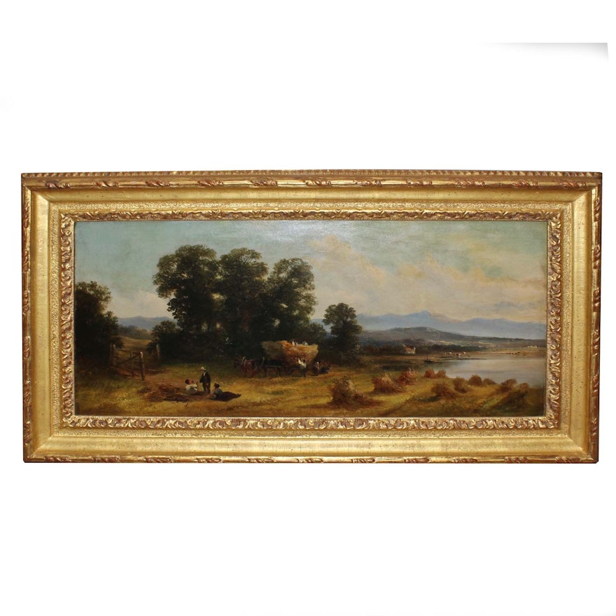 19th Century Oil Painting of Pastoral Landscape