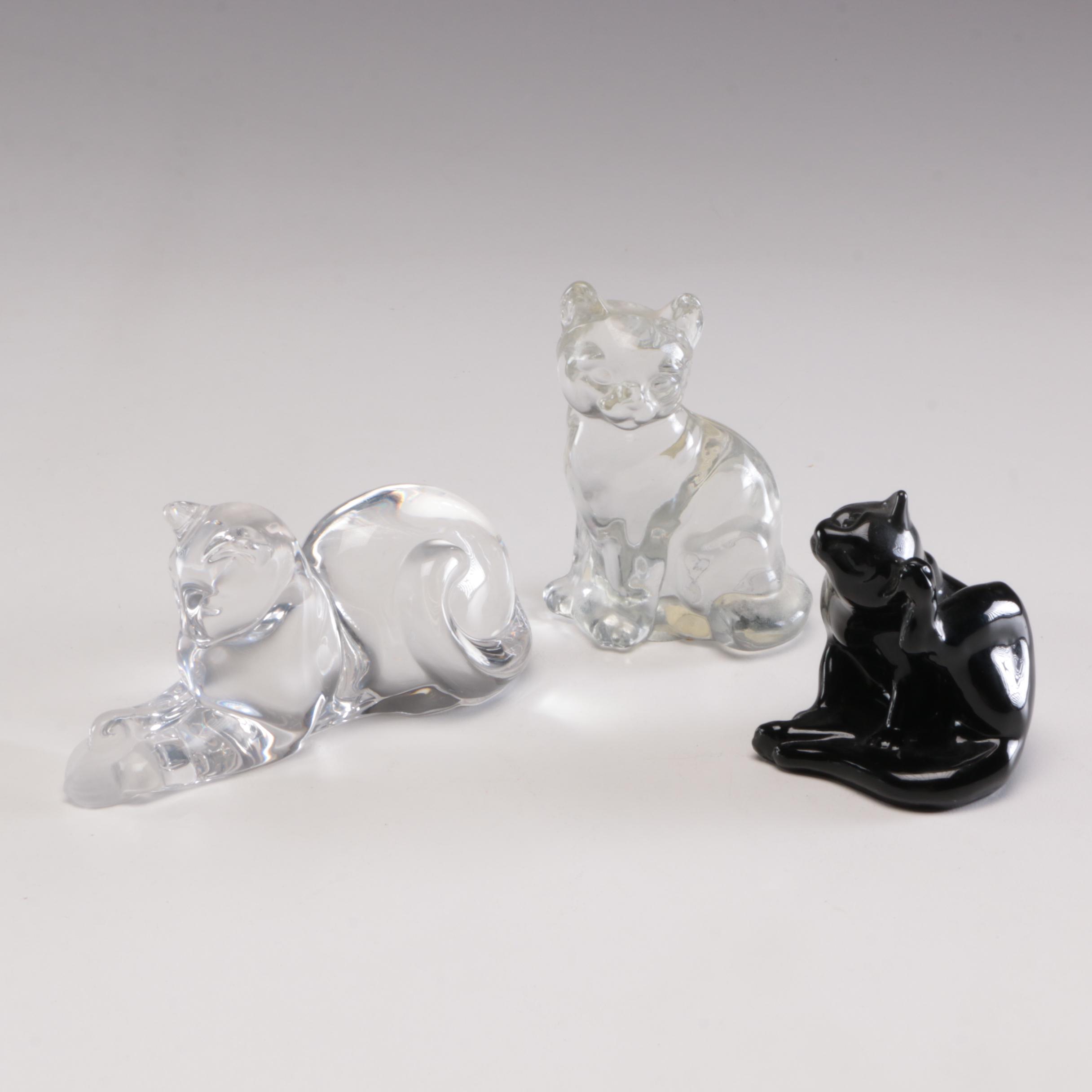 Hadeland, Fenton and Lenox Glass and Crystal Cat Figurines