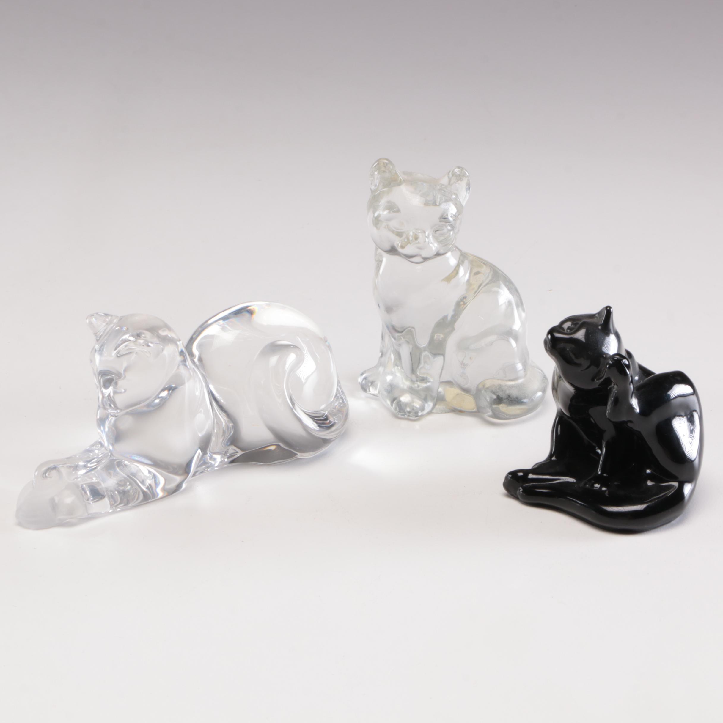 Hadeland, Fenton and Lenox Glass and Crystal Cat Figurines
