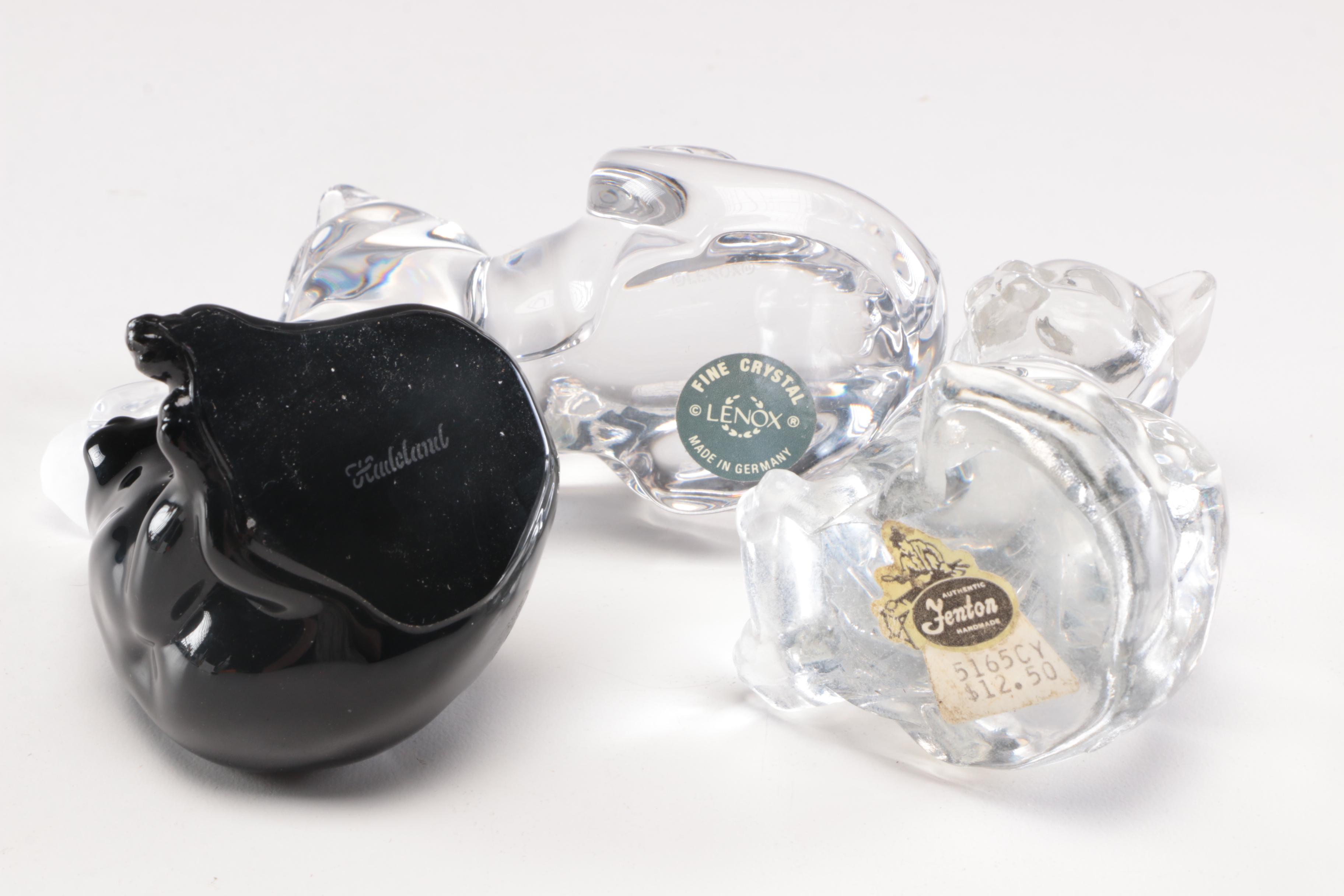 Hadeland, Fenton and Lenox Glass and Crystal Cat Figurines