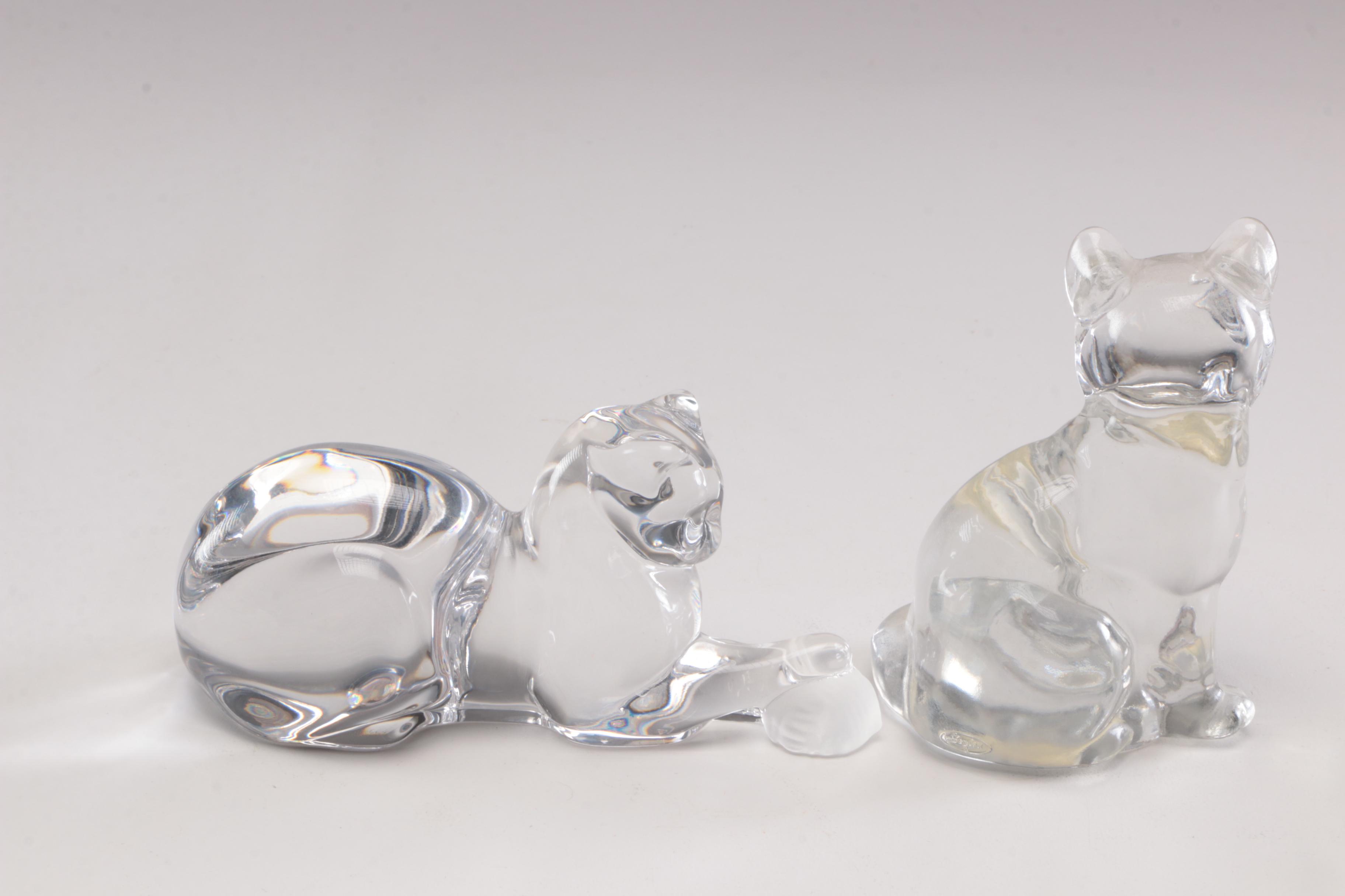 Hadeland, Fenton and Lenox Glass and Crystal Cat Figurines
