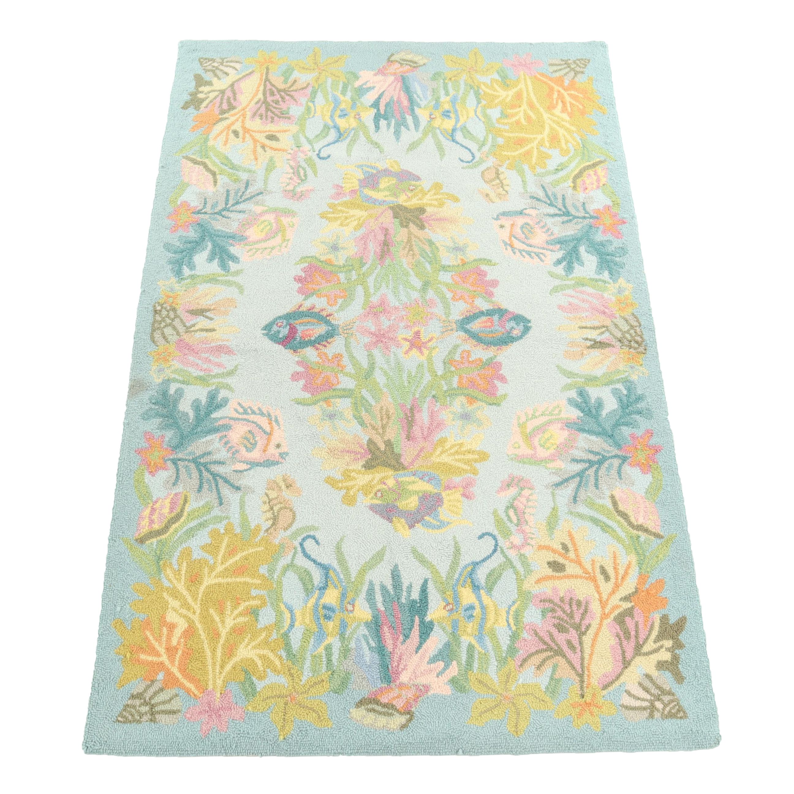 Hand-Hooked Savoy Petit Hook Chinese Wool Rug with Sea Life Pattern | EBTH