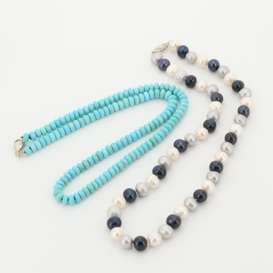 Sterling Silver Cultured Pearl and Turquoise Necklaces