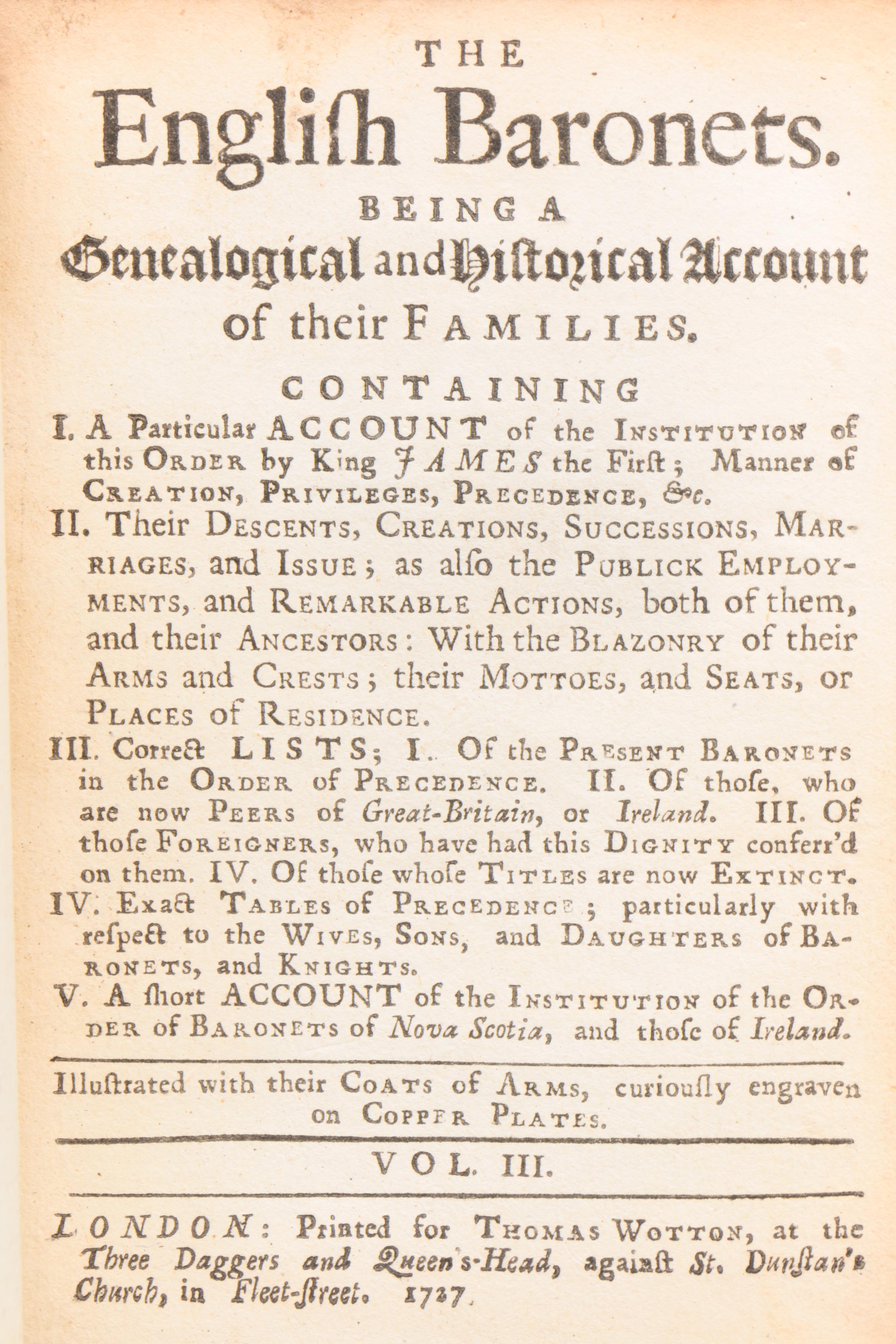 1727 Illustrated "The English Baronets" Volumes II and III