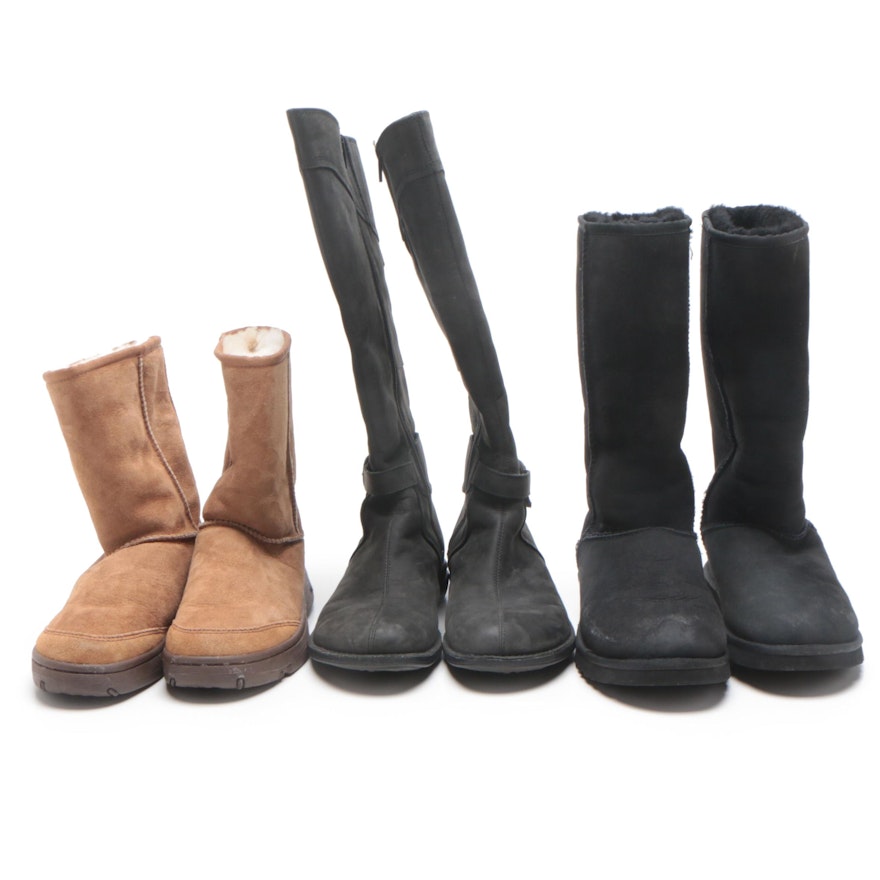 UGG Black Classic Tall Boots, UGG Tan Cove Boots and Merrell Black Leather Boots