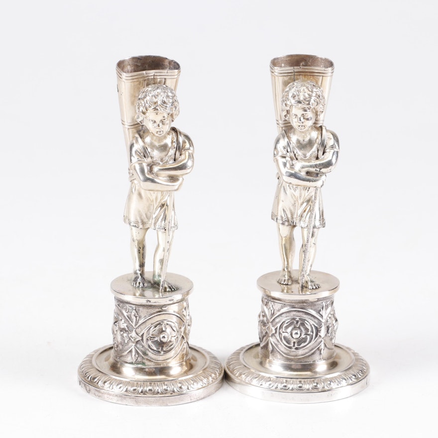 Continental Repoussé Silver and Silver Plate Figural Toothpick Holders, 19th C.