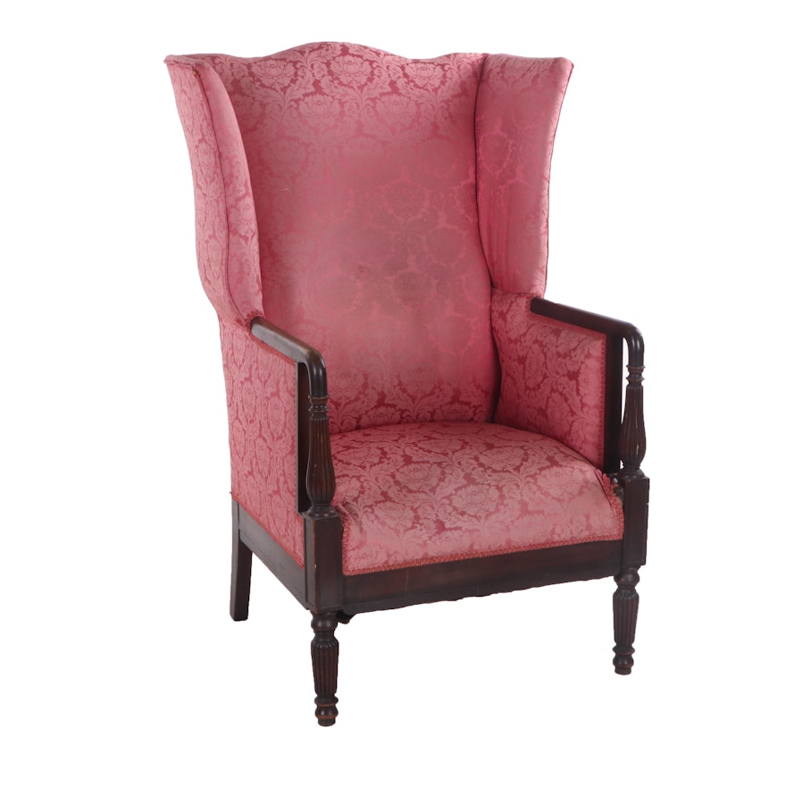 Federal Style Custom-Upholstered Wingback Armchair, Early 20th Century