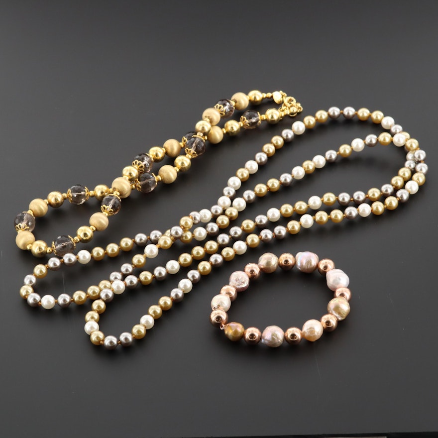 Sterling Silver Cultured Pearl and Gemstone Necklaces Featuring A Veronese