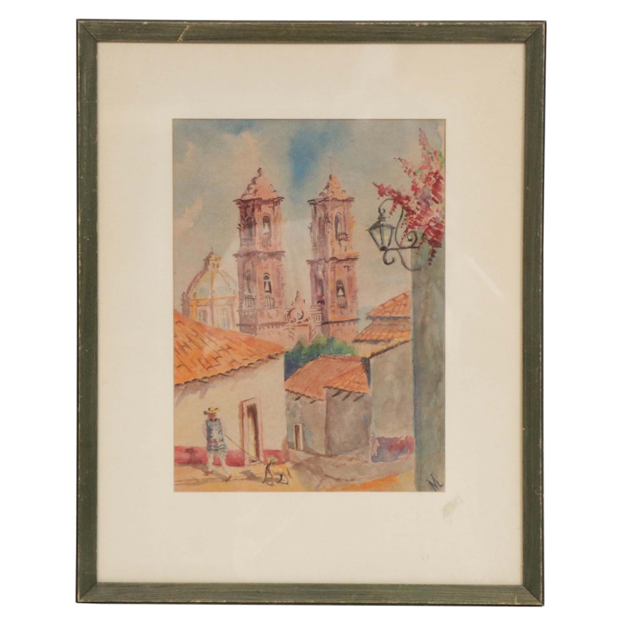 Mexican Village Scene Watercolor Painting