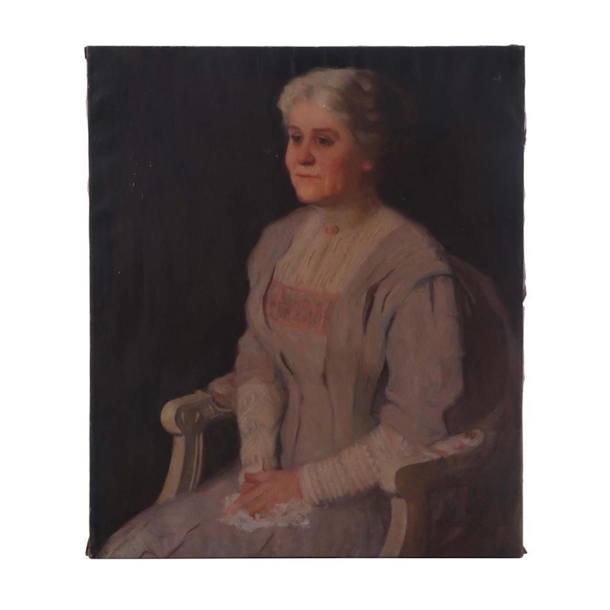 M. Bretz Early 20th Century Portrait Oil Painting