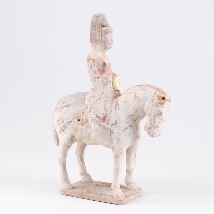 Chinese Tang Dynasty Pottery Figure of Woman on Horse