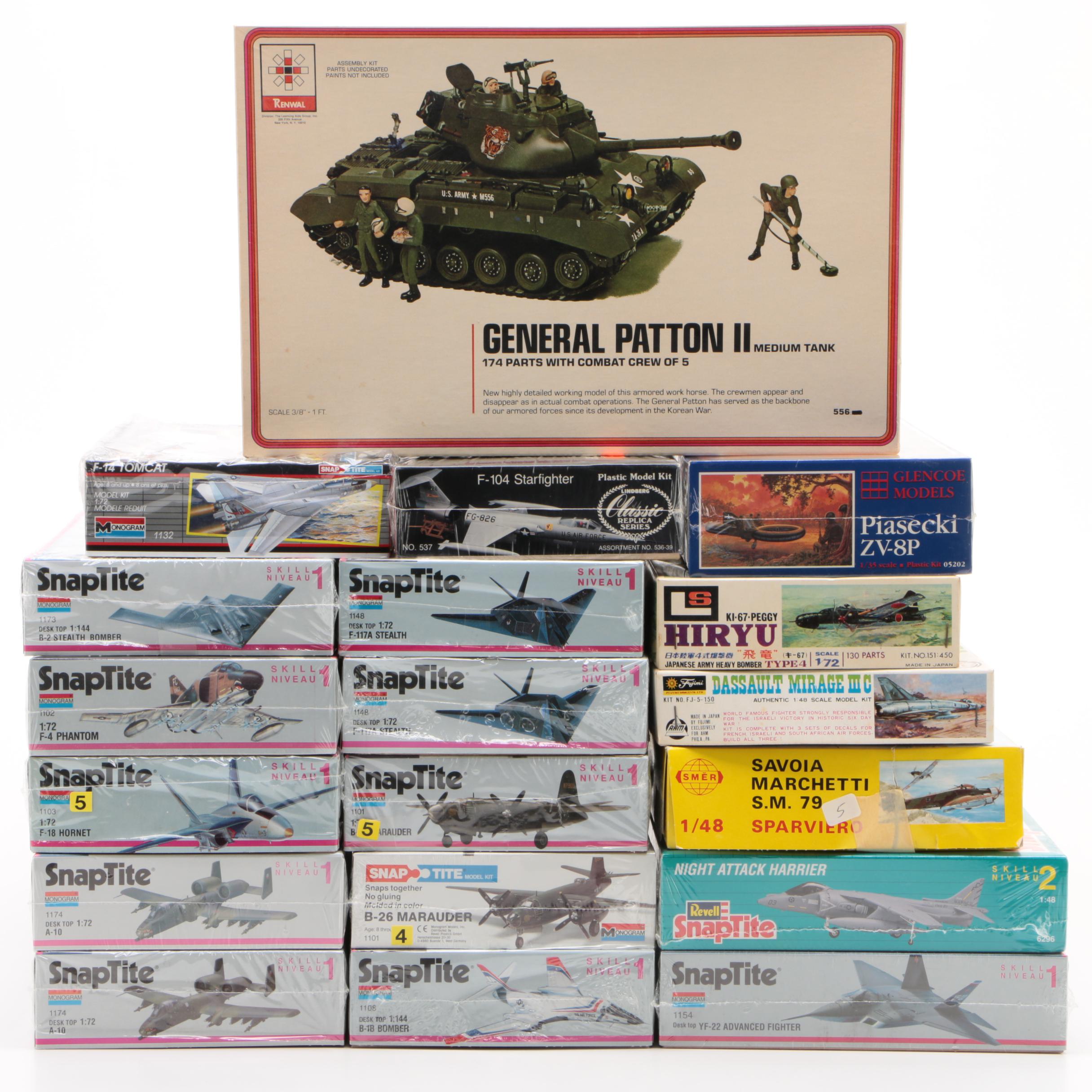 Military Fighter Plane Model Kits and a "General Patton II" Medium Tank Model