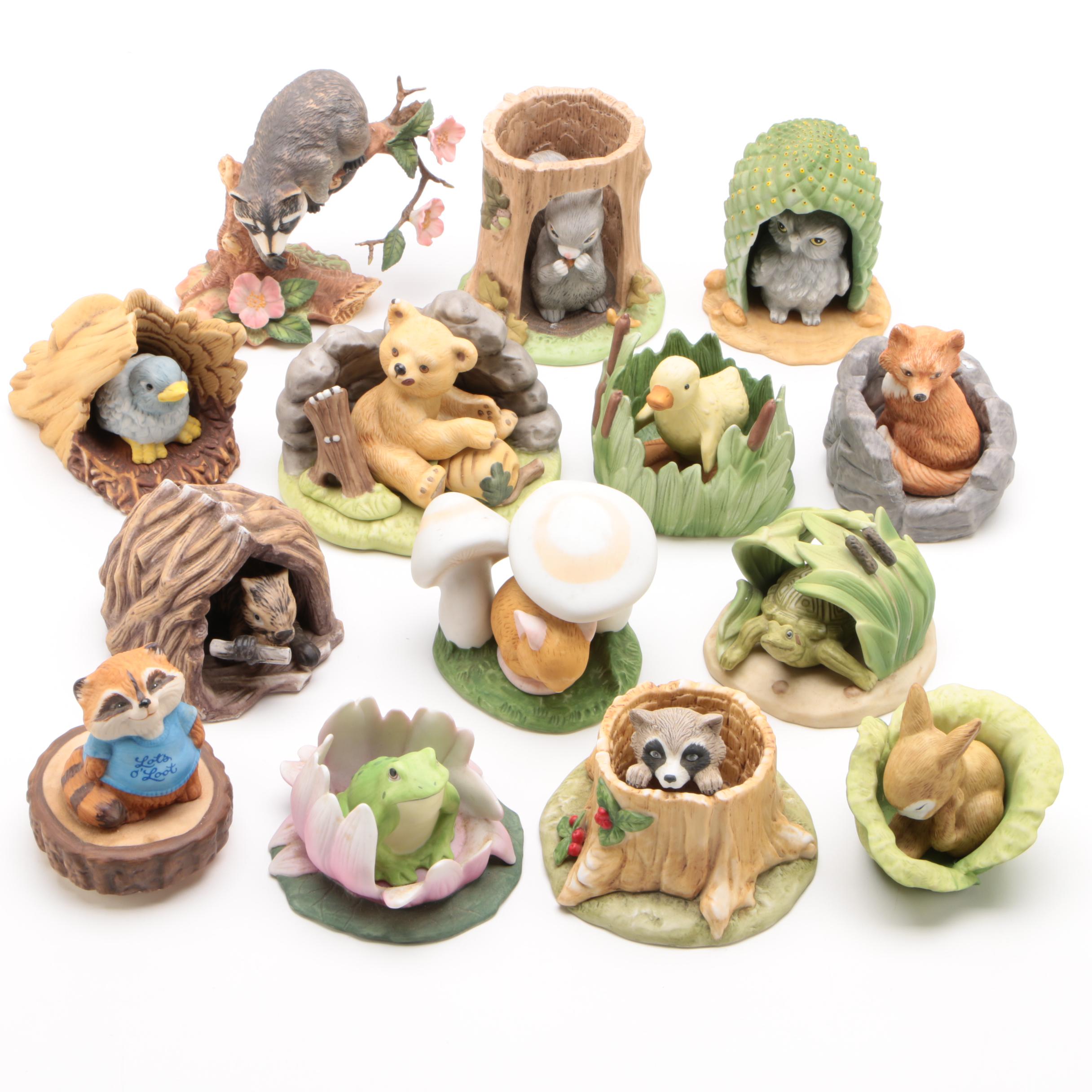 Franklin Mint Woodland Surprises Series Porcelain Animal Figurines, 1984