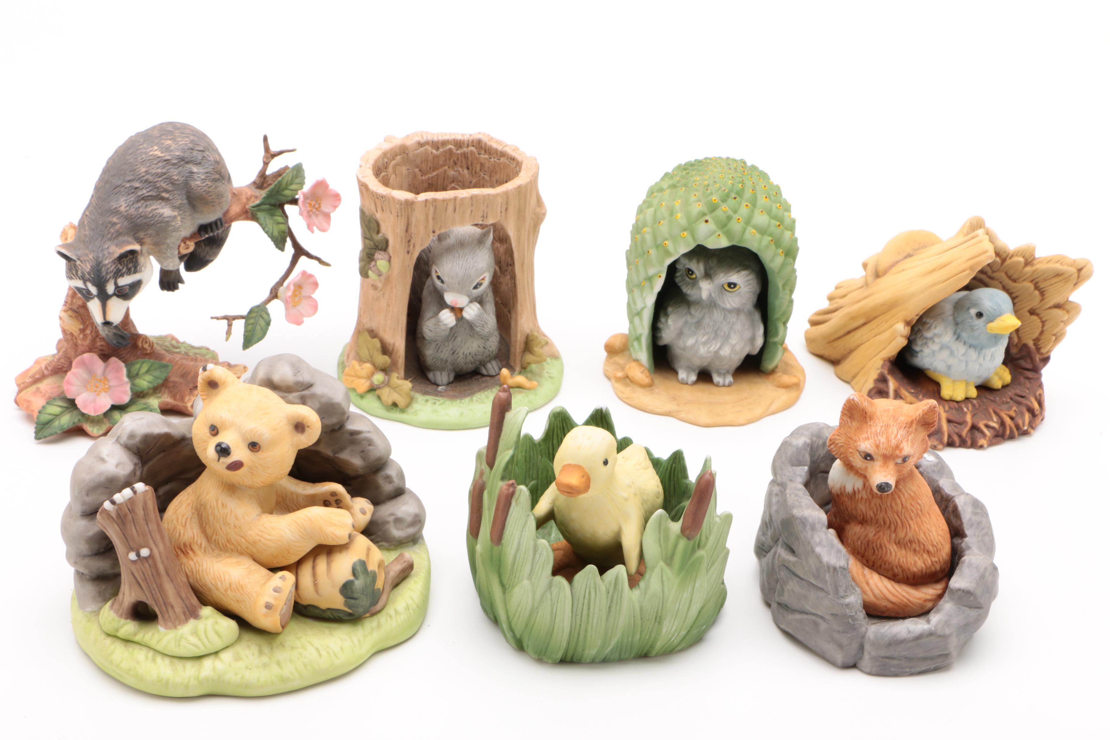 Franklin Mint Woodland Surprises Series Porcelain Animal Figurines, 1984
