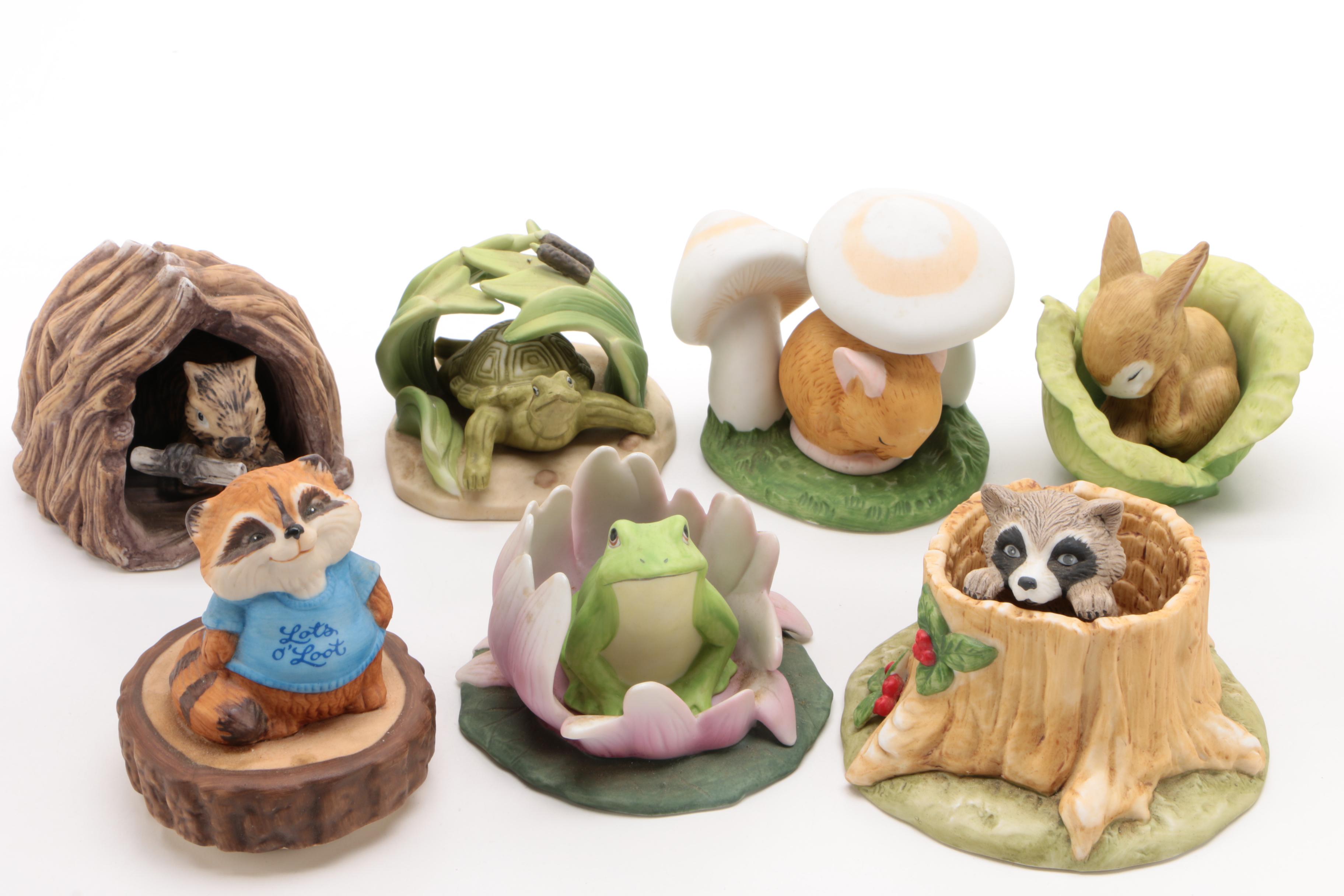 Franklin Mint Woodland Surprises Series Porcelain Animal Figurines, 1984