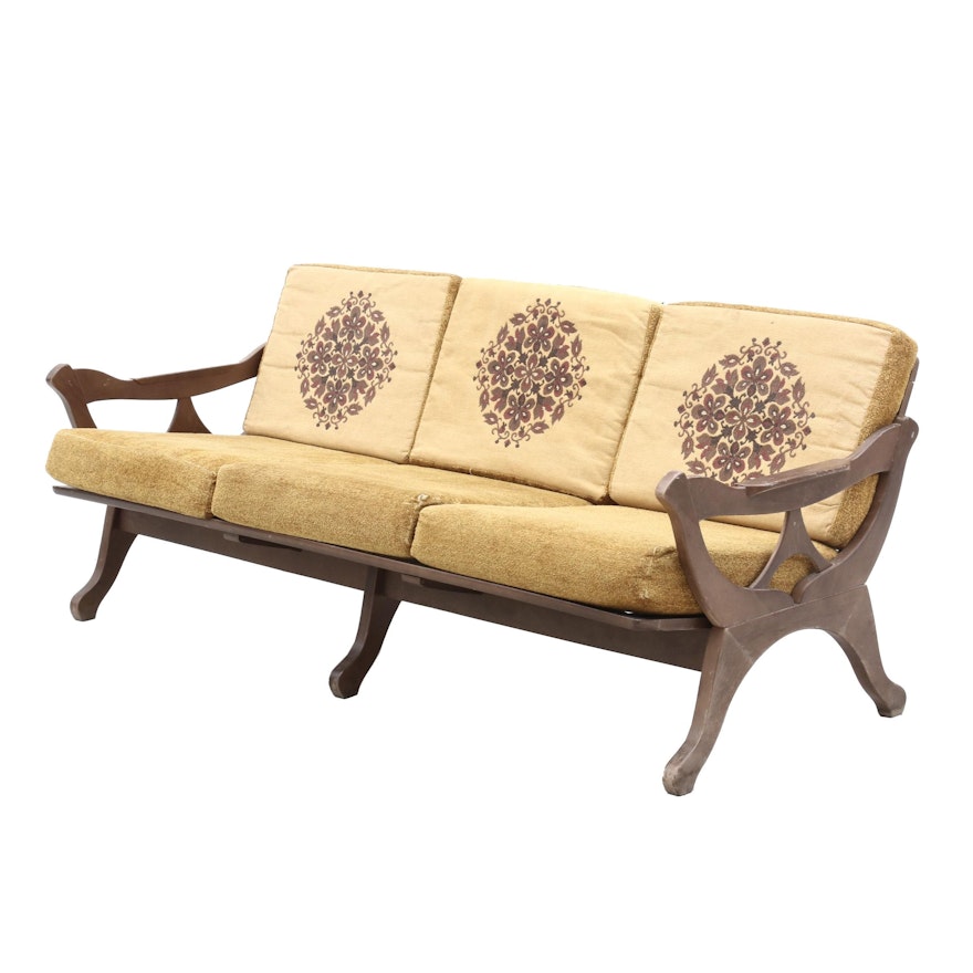 Mid Century Modern Style Wooden Sofa with Cushions, Mid to Late 20th Century