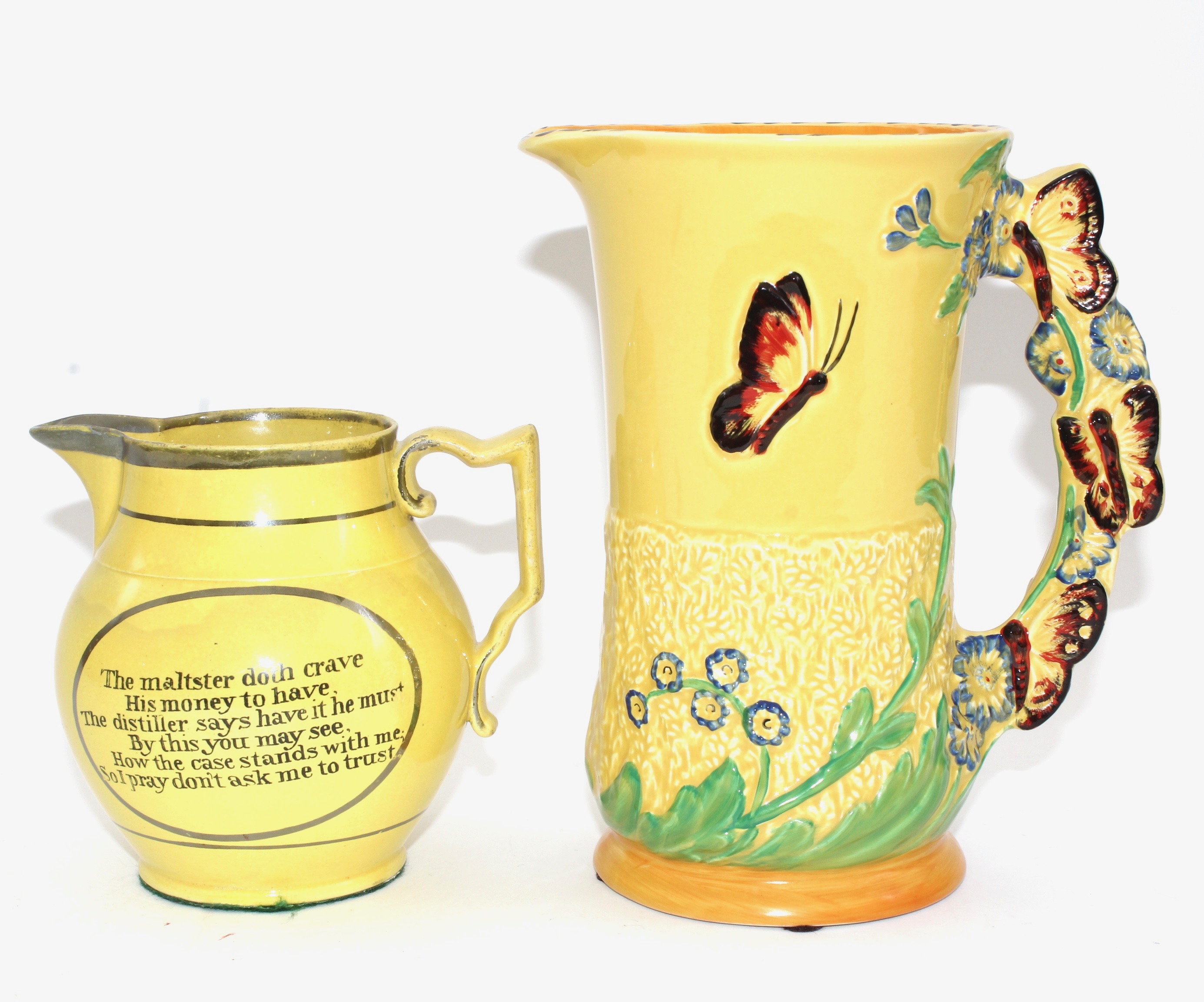 English Jugs Including Canary Yellow and Mason's Patent Ironstone, Antique