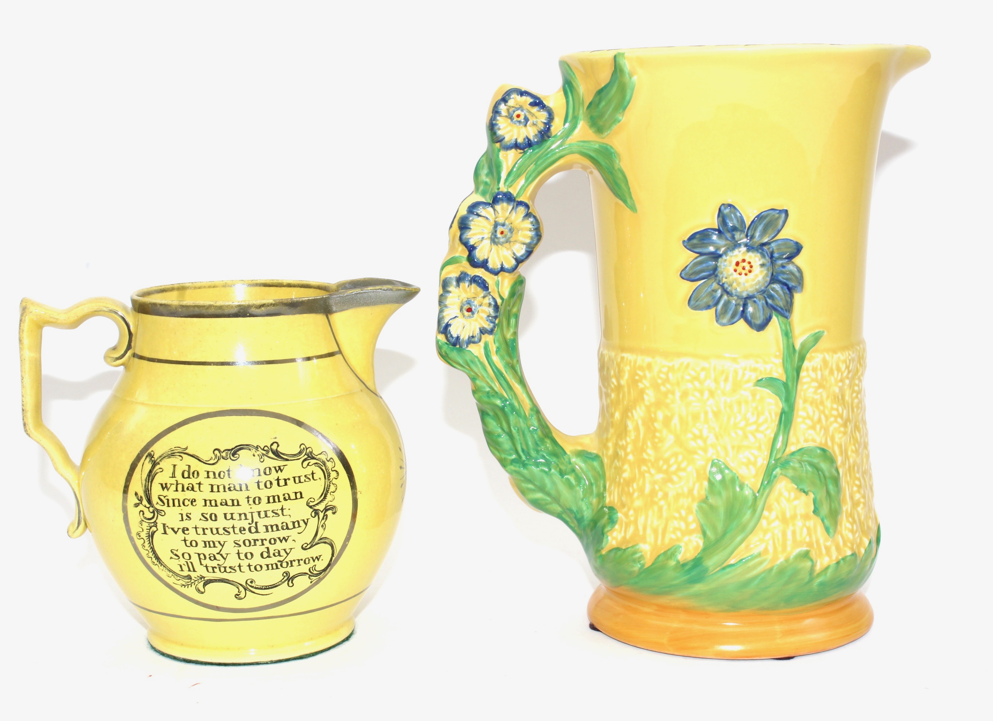 English Jugs Including Canary Yellow and Mason's Patent Ironstone, Antique