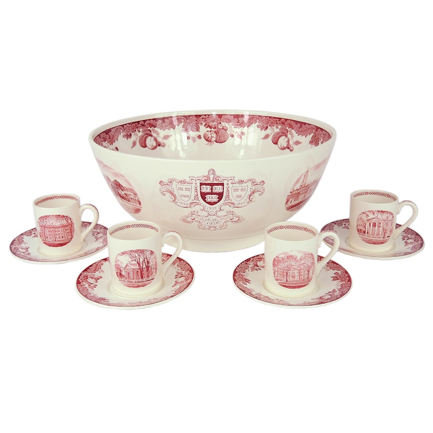 Harvard University Wedgwood Punchbowl, Cups, and Saucers