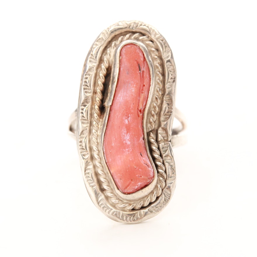 Southwestern Sterling Silver Coral Ring