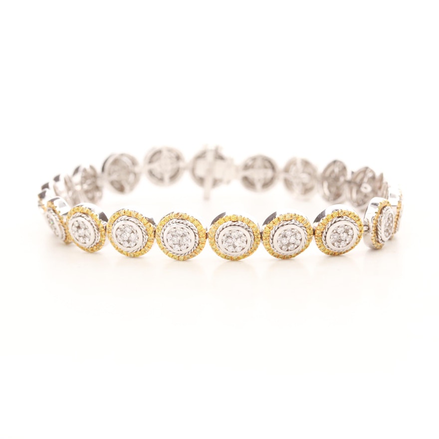 14K White Gold 2.75 CTW Diamond Bracelet with Halos of Yellow Diamonds